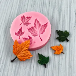 Pink maple leaf silicone mold with detailed vein textures for DIY cake fondant and resin art