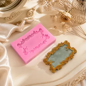 European vintage rectangular photo frame silicone mold for cake fondant and chocolate decor