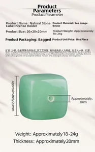 Detailed size chart for natural green aventurine cube incense burner base