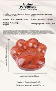 Detailed specifications of the Red Jasper carved cat paw stone with size dimensions