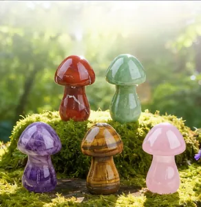 Macro detail of 35mm natural crystal mushrooms placed on moss in a forest setting