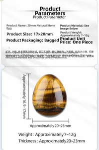 Macro detail of a 20mm Tiger Eye natural stone egg showing dimensions 17x20mm and weight