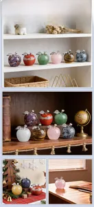 Macro detail of natural crystal apple ornaments with silver stems in home settings