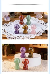 35mm polished natural gemstone mushrooms in amethyst and rose quartz for home decor
