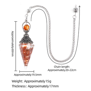 Natural crystal resin pendulum with hexagonal cone shape and silver chain dimensions