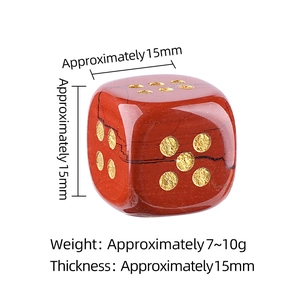 15mm natural red jasper crystal dice with gold dots and smooth rounded corners