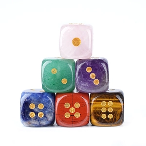 Set of six handcrafted 15mm natural gemstone dices with polished rounded corners and gold dots