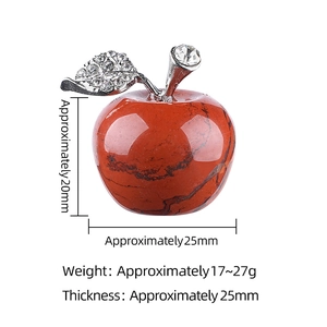 25mm natural red jasper apple crystal figurine with silver leaf and rhinestone stem