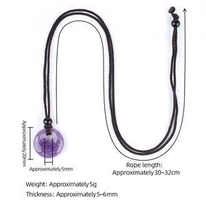 Natural purple amethyst 20mm round donut pendant with brown woven necklace cord