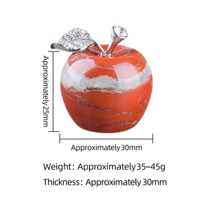 30mm natural red jasper apple figurine with silver leaf and sparkling rhinestones