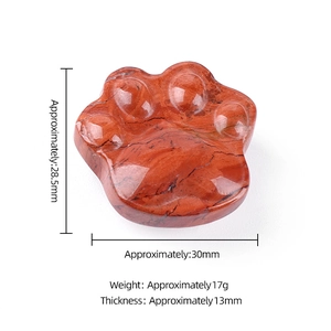 Natural red jasper cat paw stone carving for DIY decor, size 30mm x 28.5mm