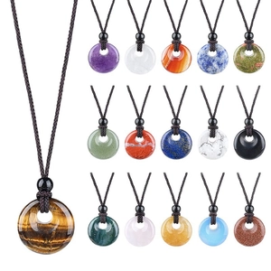 20mm natural stone Ping'an Kou pendant necklace collection in 16 assorted crystal colors