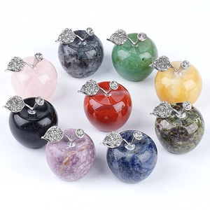 30mm natural crystal stone apples in 10 colors with silver leaf for home decor