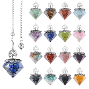 Tree of Life natural crystal resin pendants in multiple colors with silver chain