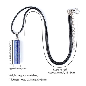 Natural lapis lazuli cylinder pendant necklace with dimensions and adjustable black cord