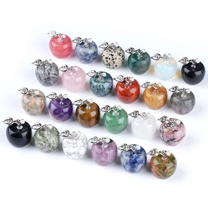 Variety of 20mm natural crystal apple pendants with silver leaf tops in multiple colors