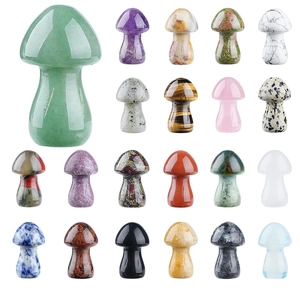 Set of 35mm natural crystal mushroom stones in various polished gemstones for decor