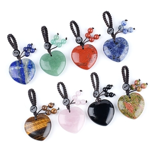 Lot de porte-clés cœurs en cristal naturel avec cordon tressé et pendentif gemme