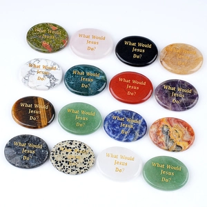 WWJD engraved natural crystal worry stones in diverse gemstones like obsidian and rose quartz
