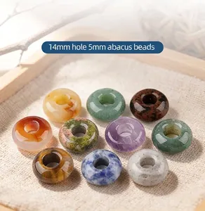 Detail of 14mm natural crystal abacus beads with 5mm hole in various colors
