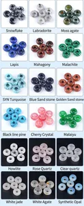 Macro display of 18 types of 8x14mm natural crystal and agate beads for DIY jewelry making