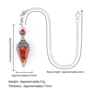 Natural red jasper resin energy pendulum with silver floral cap and hex cone for yoga