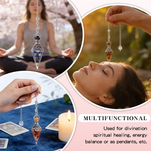 Vintage Natural Stone Hexagonal Cone Pendulum Pendant Resin Crystal Chips Healing Meditation Yoga Spirit Pendulum With Chain