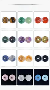 Grid view of 30mm natural stone buttons including tiger eye, amethyst, and agate textures