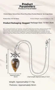 Detailed view of Tiger Eye crystal dowsing pendulum with dimensions 45x18mm and silver chain