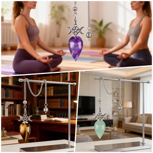 Natural crystal pendulum necklace for meditation with amethyst tiger eye and aventurine stones