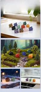 Miniature crystal house figurines in amethyst and rose quartz for micro landscape decor