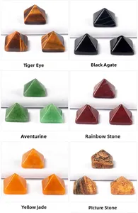 Pyramid cut natural crystal stones including Tiger Eye, Agate, and Green Aventurine
