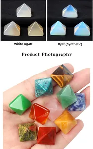 Detailed view of pyramid cut natural crystals and gemstones in various colors