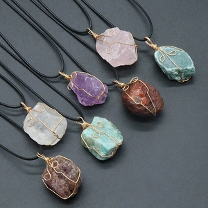 Natural Crystal Wire Wrapped Pendant Necklace Irregular Raw Stone Healing Crystal Bohemian Handmade Jewelry For Women Gift