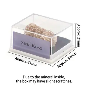Natural Desert Rose mineral specimen in transparent acrylic display case with base