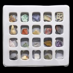 20-piece assorted natural crystal and mineral ore specimen set in white tray