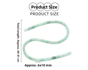 Detail showing 6x10mm cylindrical green aventurine beads with natural stone texture