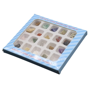 Educational mineral collection set with 20 natural crystal specimens in a gift box