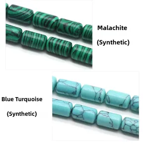 Polished cylinder beads in synthetic green malachite and blue turquoise for DIY jewelry