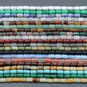 Assorted natural gemstone column beads including quartz and agate for jewelry making