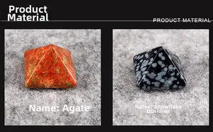 Detailansicht von natürlichen Unakit- und Schneeflocken-Obsidian-Pyramiden auf Filz