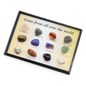 Educational set of 12 natural polished gemstones and minerals with English labels