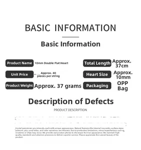 Specifications for 10mm heart-shaped gemstone beads, including weight and dimensions