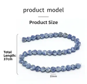 Macro detail of 10mm heart-shaped sodalite beads showing blue texture on 37cm strand