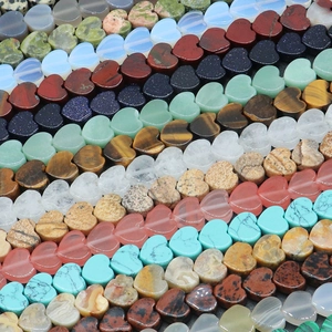 Polished heart-shaped natural gemstone beads in various colors for DIY jewelry making