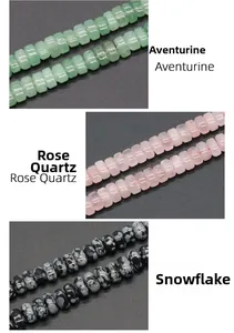 Détail des perles naturelles en quartz rose, aventurine verte et obsidienne flocon