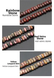 Comparaison détaillée de perles en pierre arc-en-ciel, pierre veinée rouge et peau de léopard