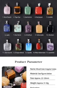 Tabla detallada que muestra quince variedades de colgantes de piedra natural pulida