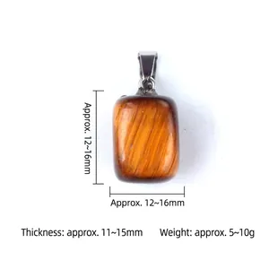 Colgante rectangular de cristal de ojo de tigre natural pulido con cierre de plata
