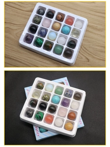 Set van 20 natuurlijke kristallen en edelstenen bollen in diverse kleuren met doos